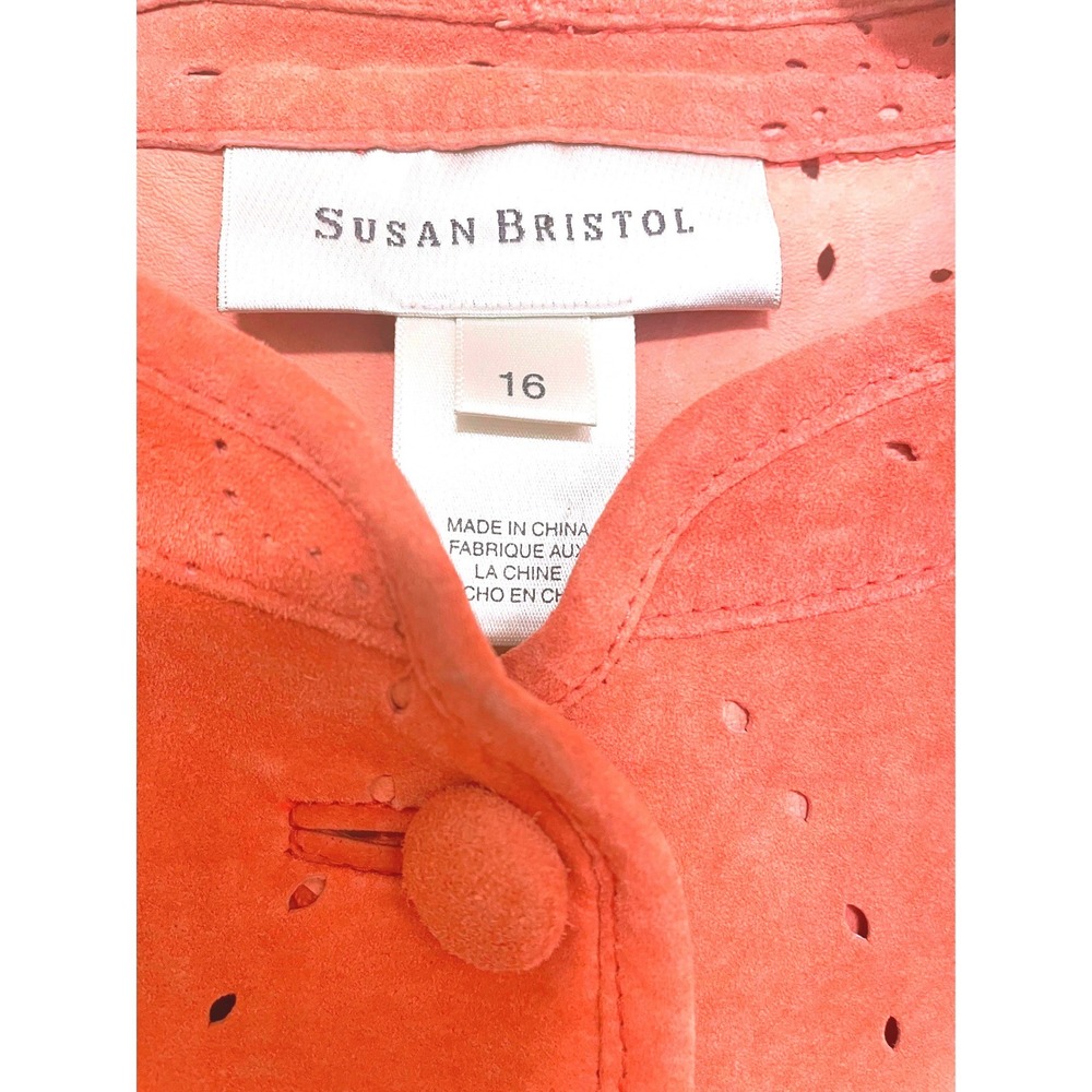 Susan Bristol Suede Laser Cut Button Front Jacket Coral Size 16 - Picture 2 of 6